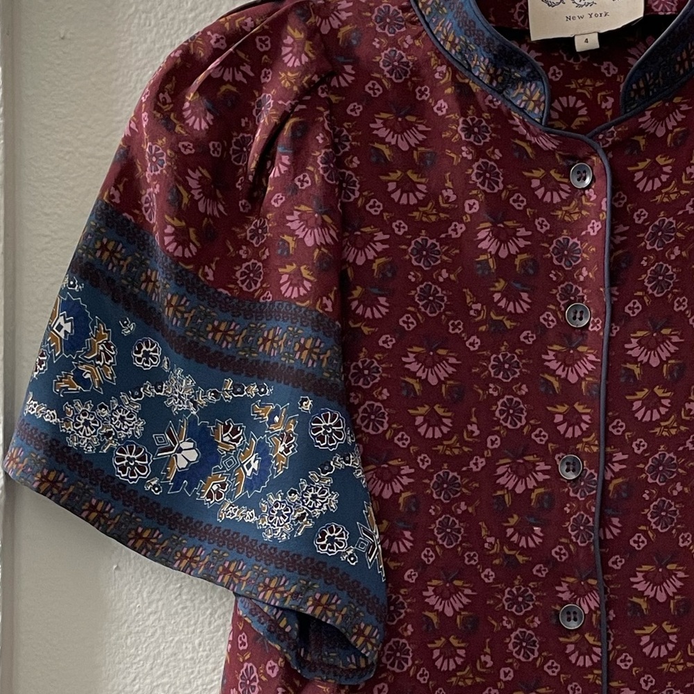 SEA NEW YORK Silk Vegetal Mandarin Blouse 4 $258 - Picture 5 of 10